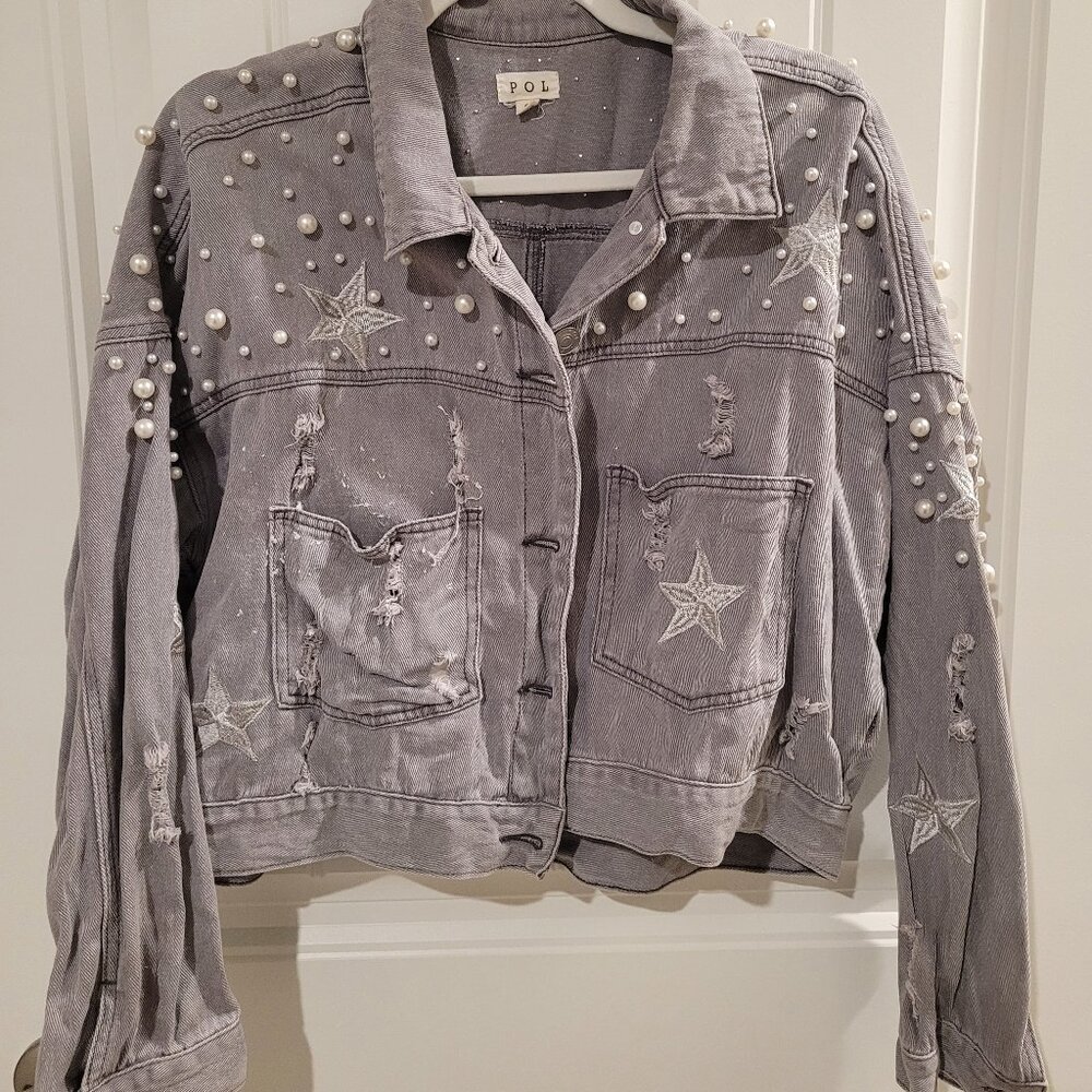 Light Purple Lilac Distressed Denim Jacket From POL Size Small